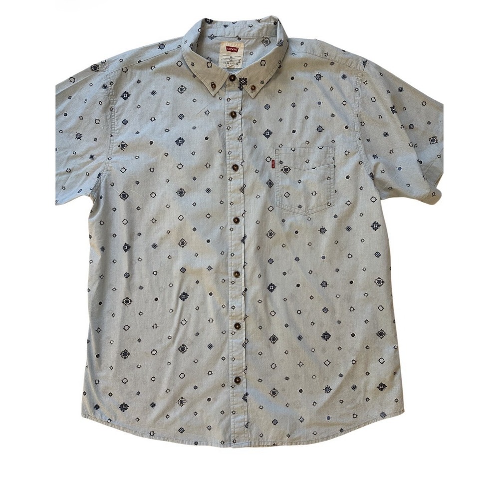 Levi's Button Up Shirt Man's XXL Blue Geometric Shirt Sleeves Casual